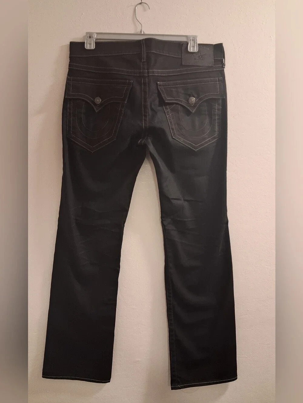 TRUE RELIGION RICKY Mens Flap Pockets Straight Black Denim Jeans 36x32